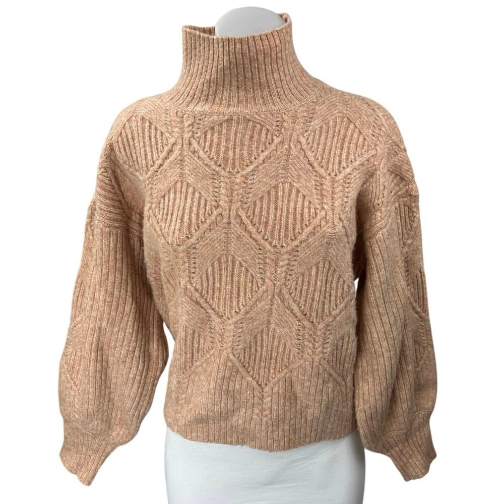Lush Brown Turtleneck Argyle Long Sleeve Knit Cozy Pullover Sweater Top Size M